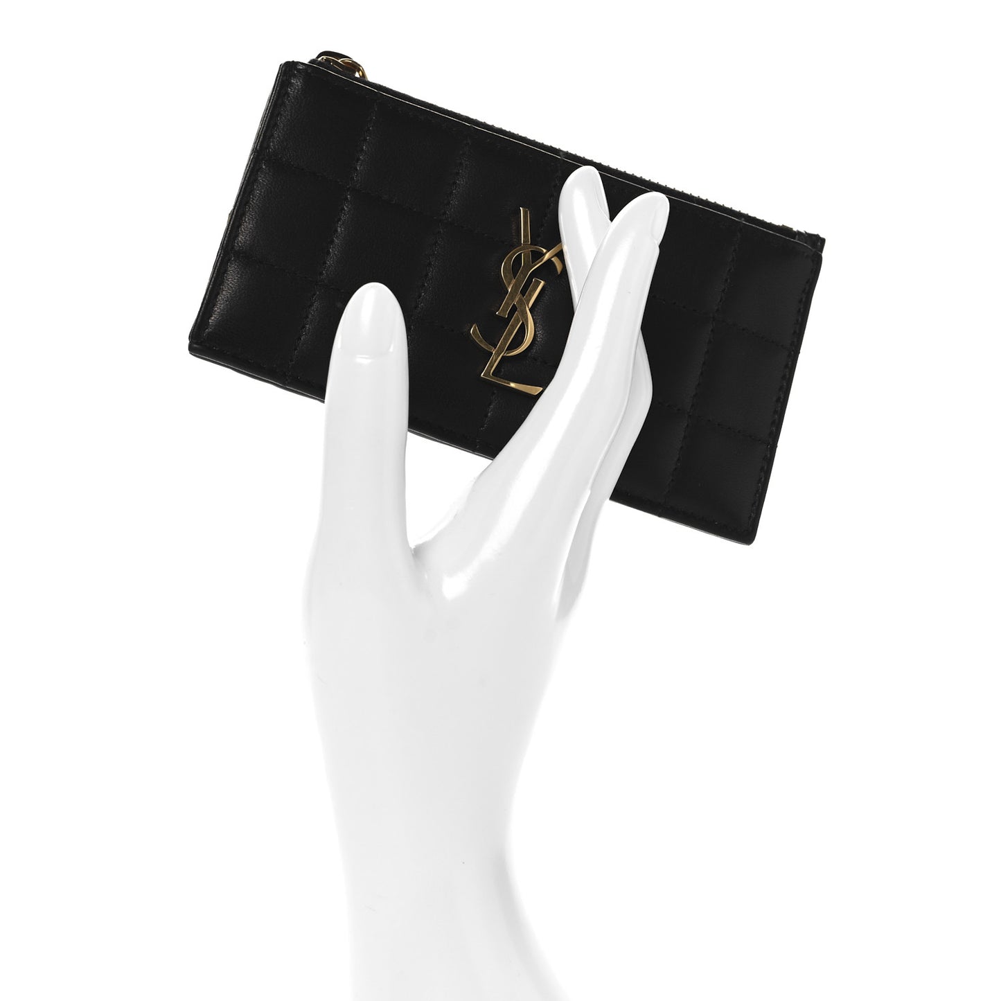 Lambskin Matelasse Cassandre Carre Fragments Zippered Card Case Black