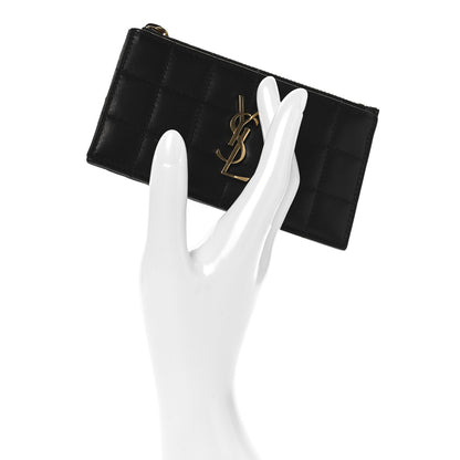 Saint Laurent Lambskin Matelasse Cassandre Carre Fragments Zippered Card Case Black 2 of 8