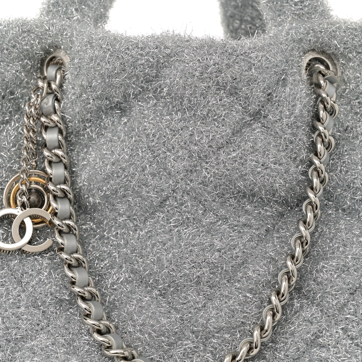 Knit Metallic Lambskin Large Shopping Tote Silver