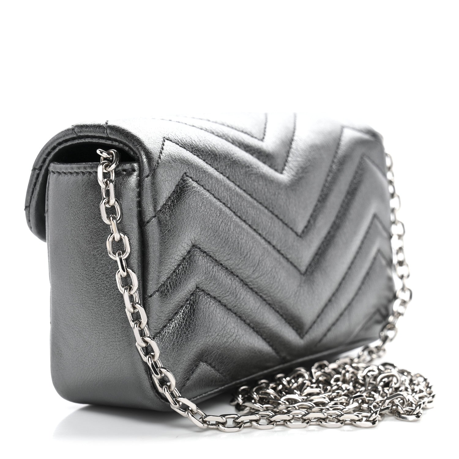 Gucci Metallic Lambskin Matelasse Mini GG Marmont Shoulder Bag Piombo 3 of 10