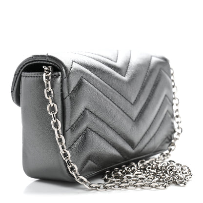 Gucci Metallic Lambskin Matelasse Mini GG Marmont Shoulder Bag Piombo 3 of 10