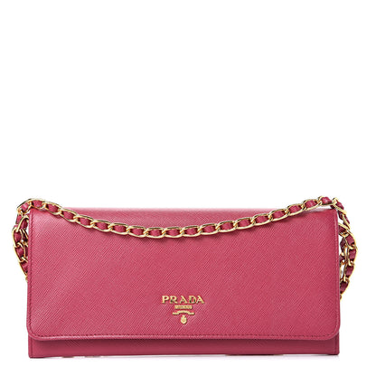 Prada Saffiano Metal Oro Chain Wallet Ibisco 1 of 11