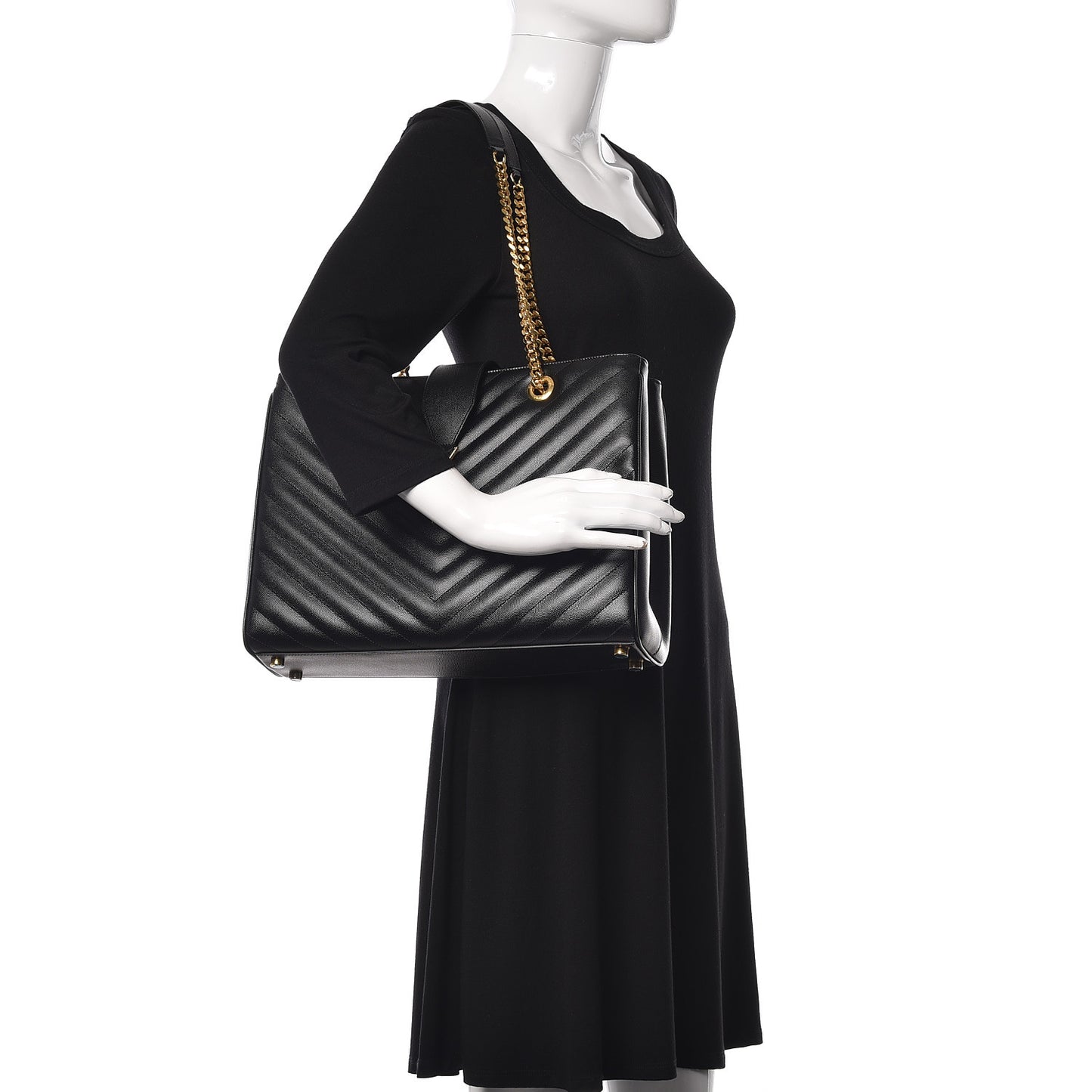 Grain De Poudre Matelasse Chevron Monogram Shopping Bag Black