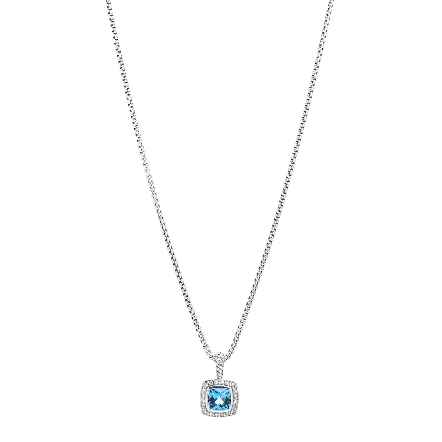 Sterling Silver Diamond Blue Topaz 7mm Petite Albion Pendant Necklace