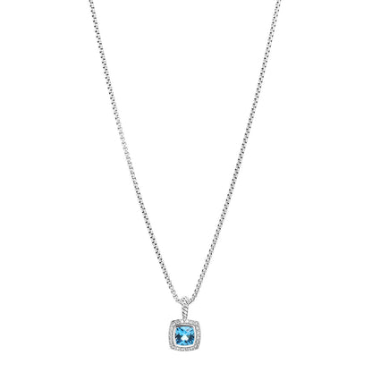 David Yurman Sterling Silver Diamond Blue Topaz 7mm Petite Albion Pendant Necklace 1 of 4