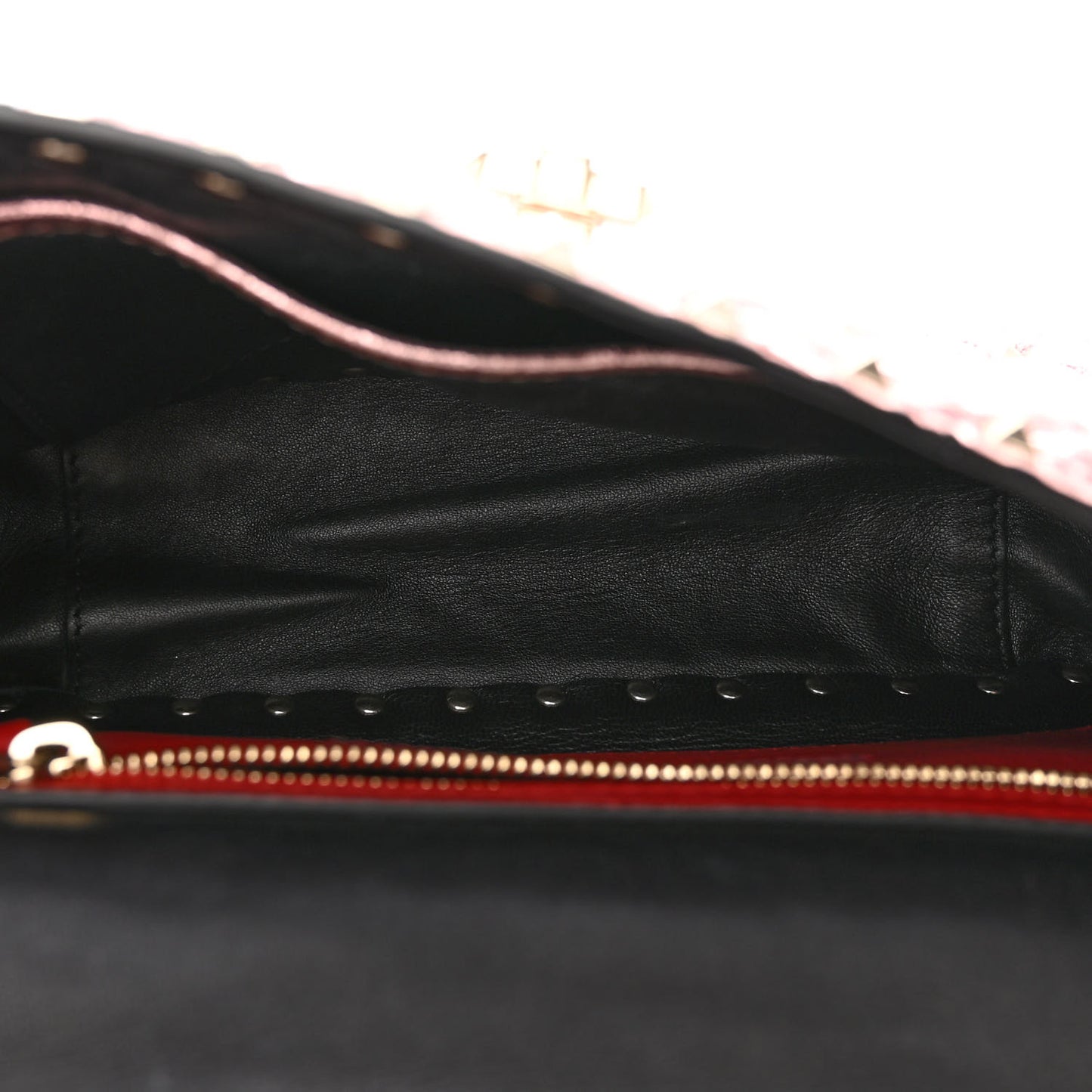 Metallic Wrinkled Lambskin Medium Rockstud Spike Shoulder Bag Lipstick