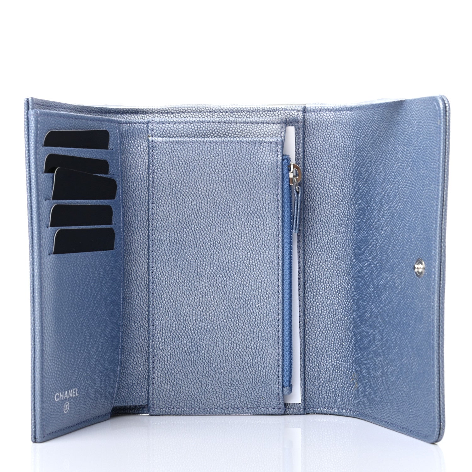 Chanel Metallic Caviar Chevron Quilted Mademoiselle Vintage Flap Wallet Blue 5 of 7