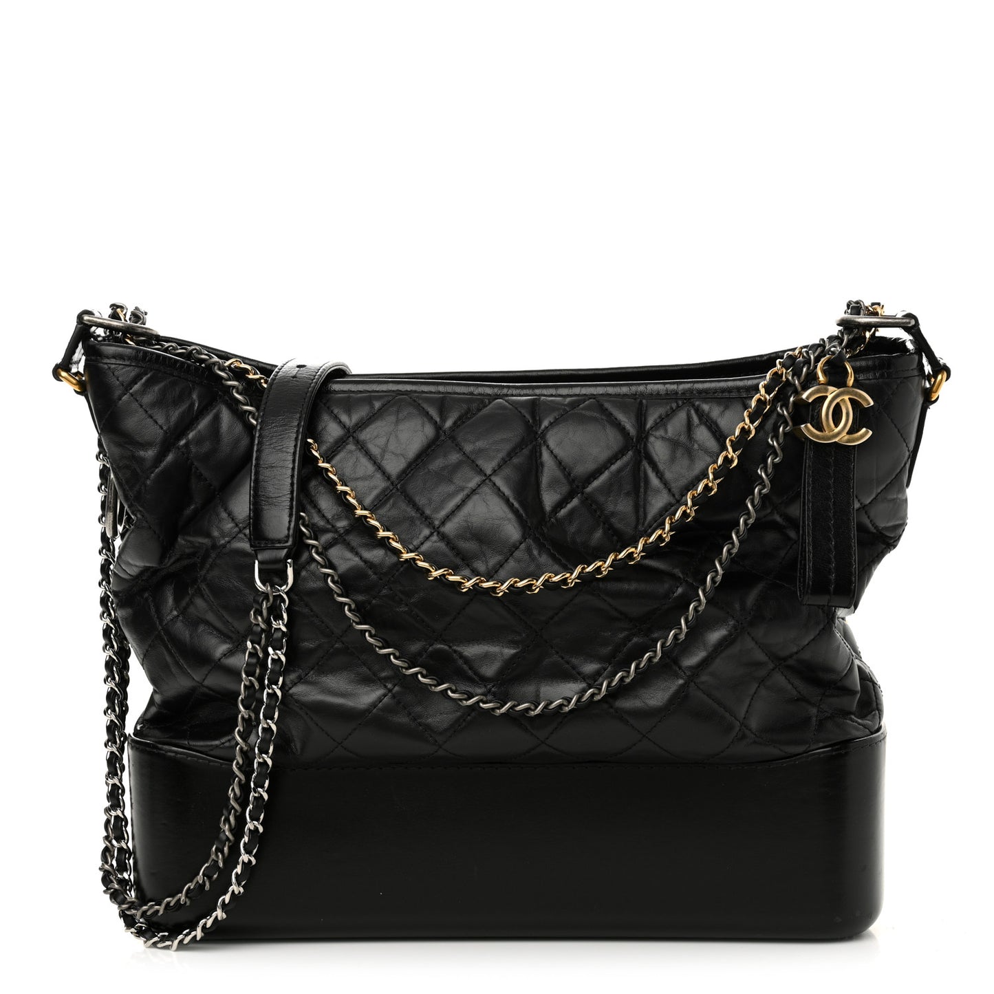 Aged Calfskin Quilted Large Gabrielle Hobo Black