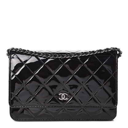 Chanel Patent Quilted Wallet On Chain WOC Black 1 of 14