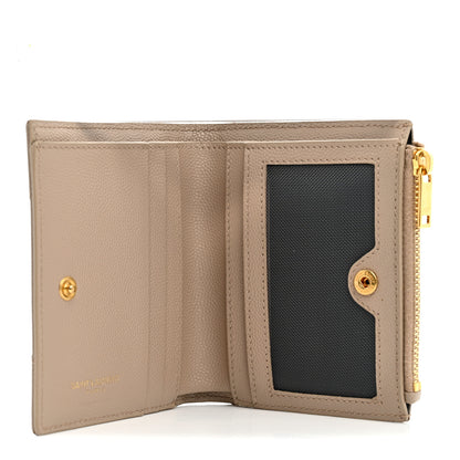 Saint Laurent Grain De Poudre Matelasse Chevron Monogram Zipped Card Case Dark Beige 5 of 8