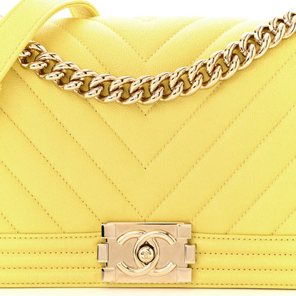 Chanel Caviar Chevron Quilted Medium Boy Flap Yellow 8 of 12