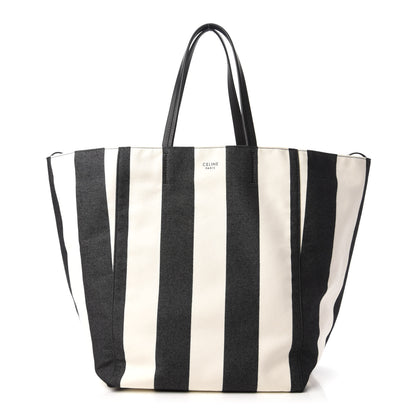 Celine Canvas Striped Large Phantom Cabas Black White 1 of 9