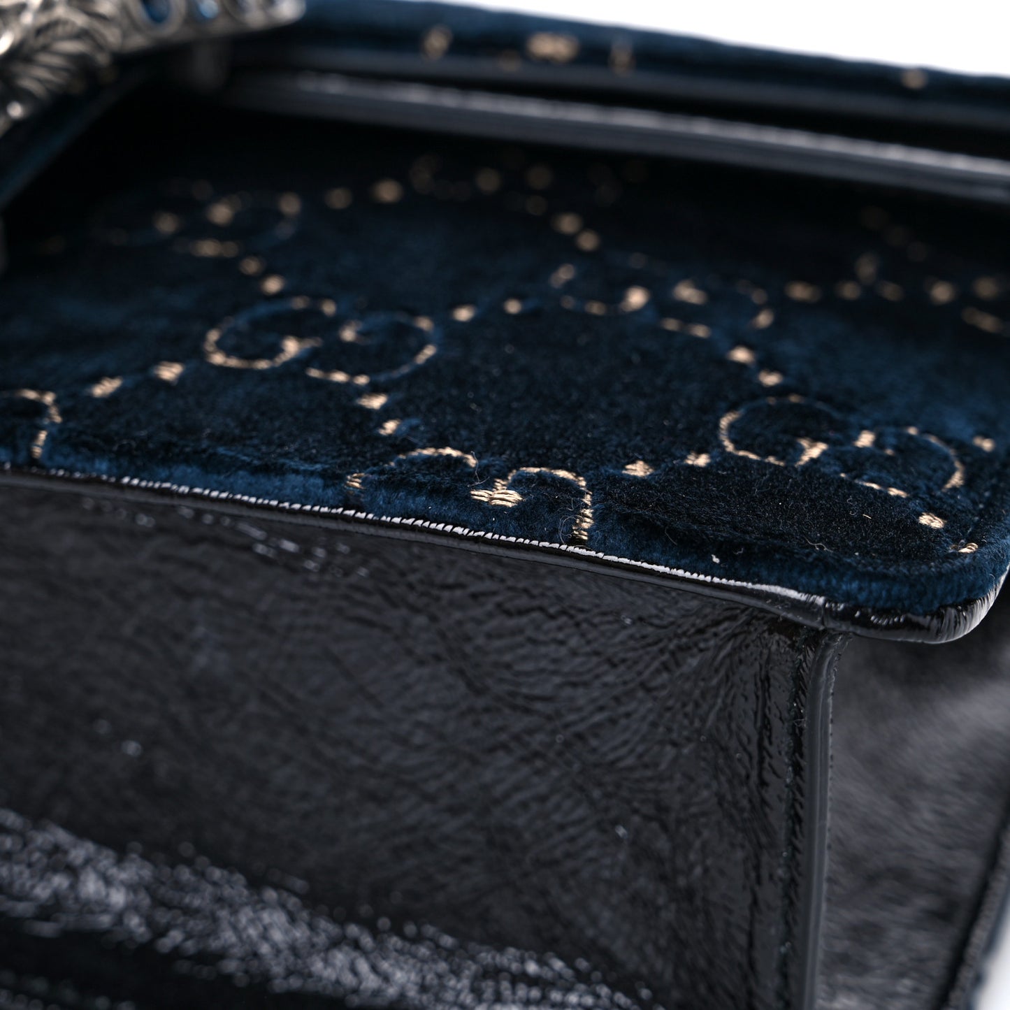 Velvet Skipper Crystal GG Monogram Small Dionysus Shoulder Bag Blue Beige Black