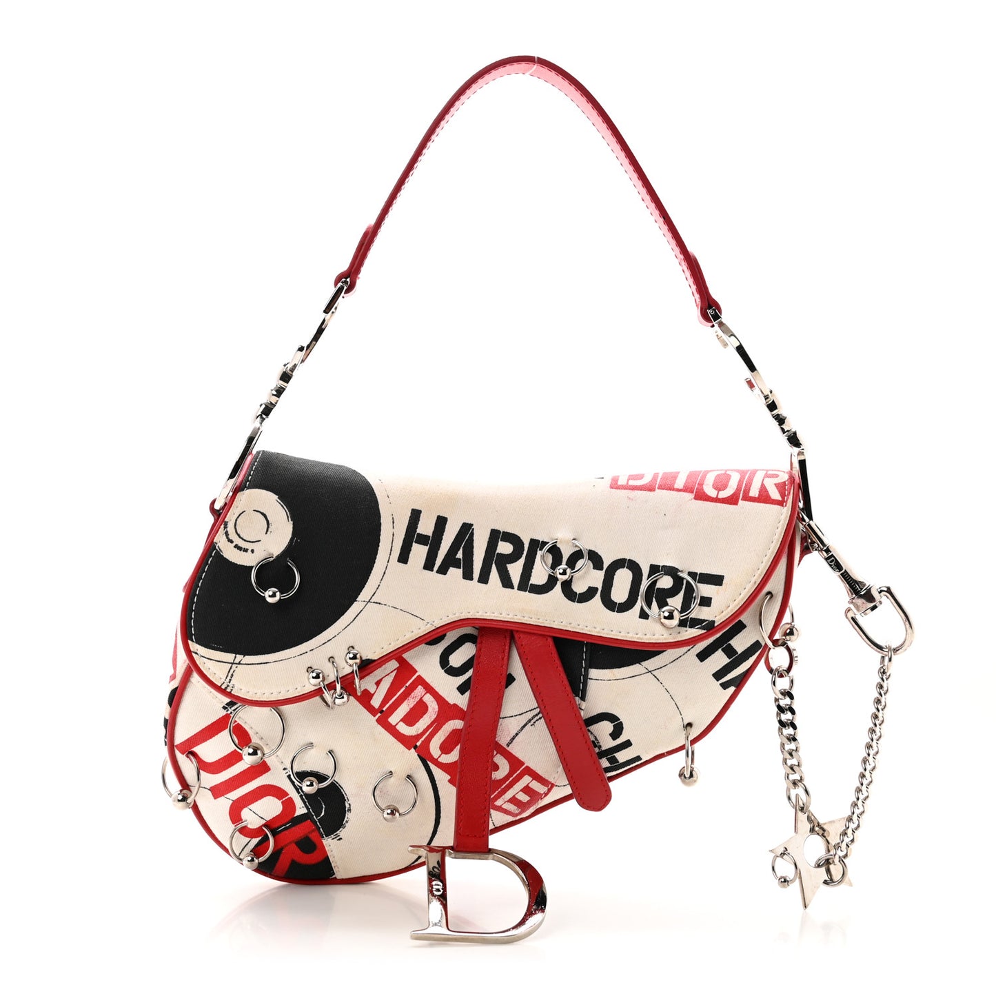 Canvas Hardcore Pierced Saddle Bag White Red Black