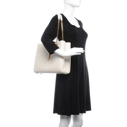 Saint Laurent Grain De Poudre Matelasse Chevron Monogram Shopping Bag White 3 of 8