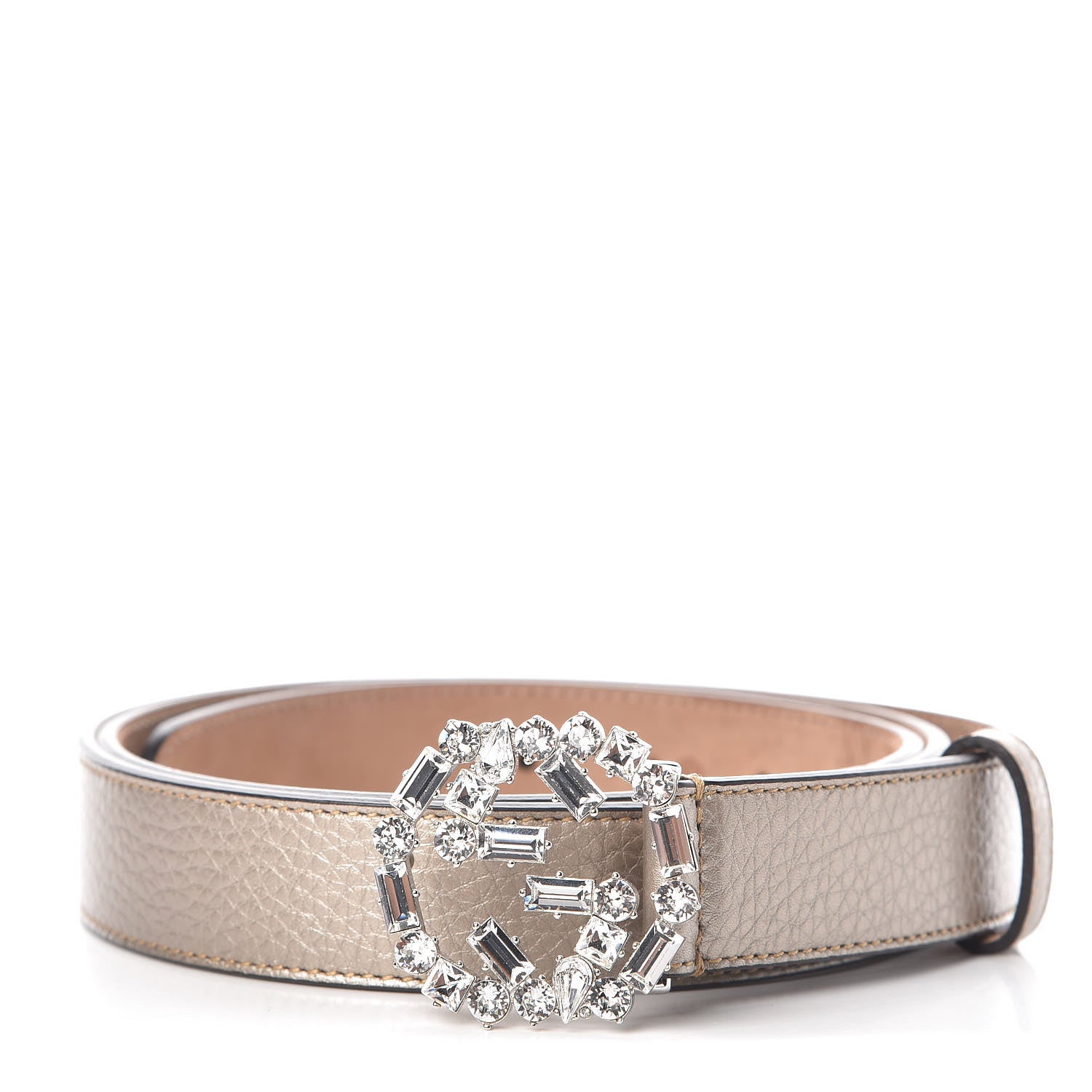 Gucci Calfskin Crystal Interlocking G Belt 110 44 Golden Beige 1 of 6
