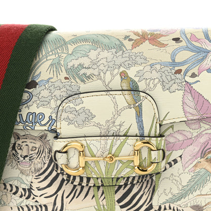 Gucci New Shangai Calfskin Tiger Savanah Web Mini Horsebit 1955 Shoulder Bag Chalky White Multicolor 8 of 11