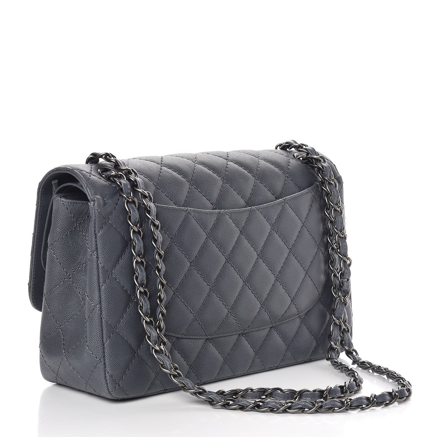 Caviar Quilted Jumbo Double Flap Dark Grey