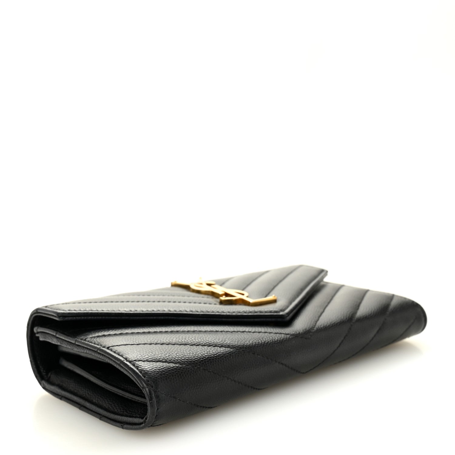 Saint Laurent Grain De Poudre Matelasse Chevron Monogram Flap Wallet Black 4 of 8