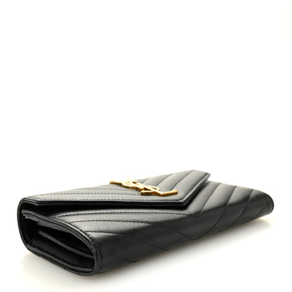 Saint Laurent Grain De Poudre Matelasse Chevron Monogram Flap Wallet Black 4 of 8