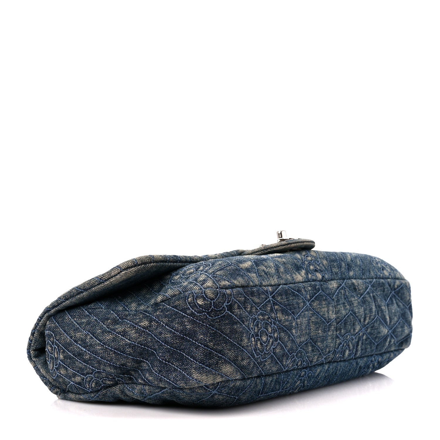 Chanel Denim Quilted Camellia Embroidered Large Flap Blue 4 of 11