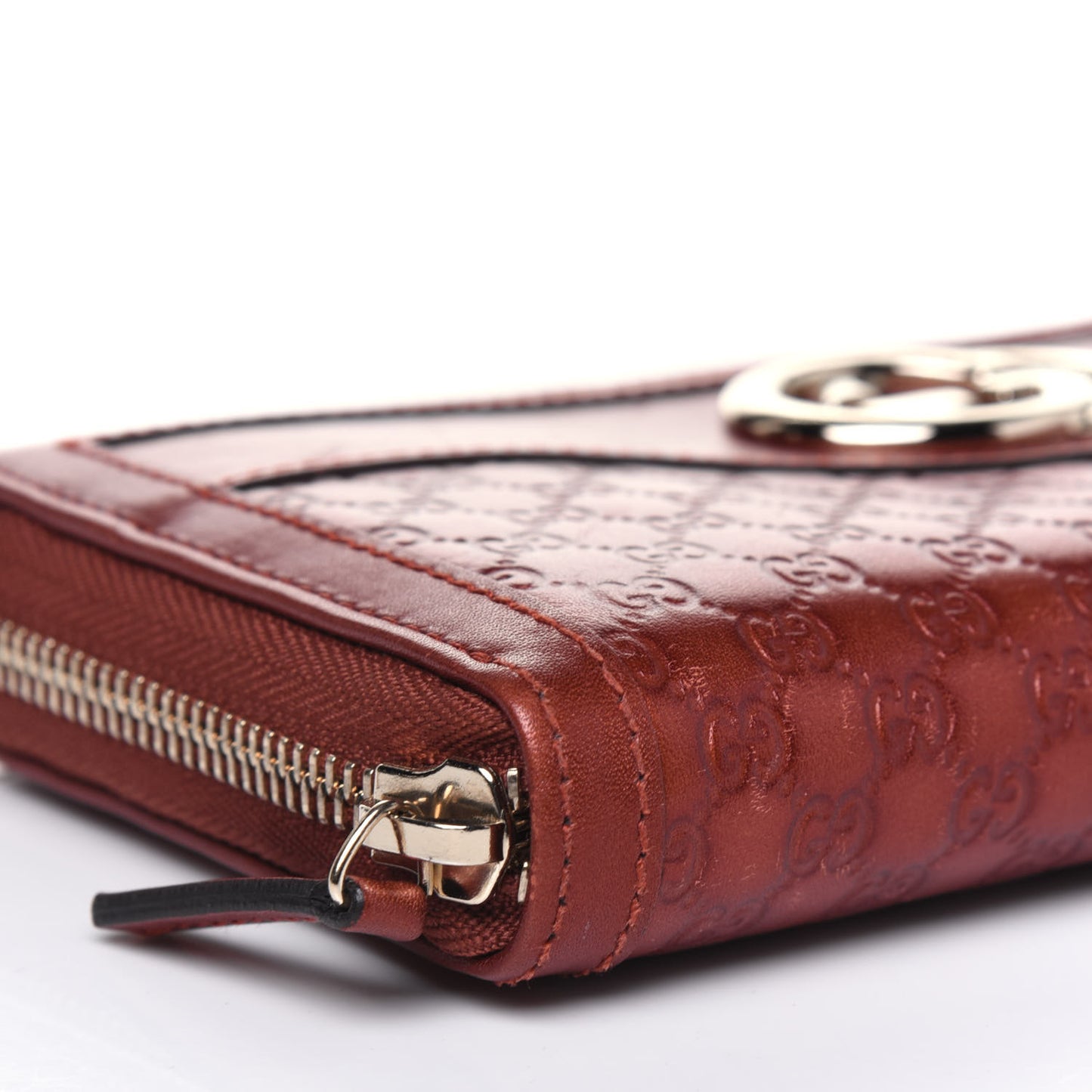 Metallic Microguccissima Sukey Zip Around Wallet Burnt Orange