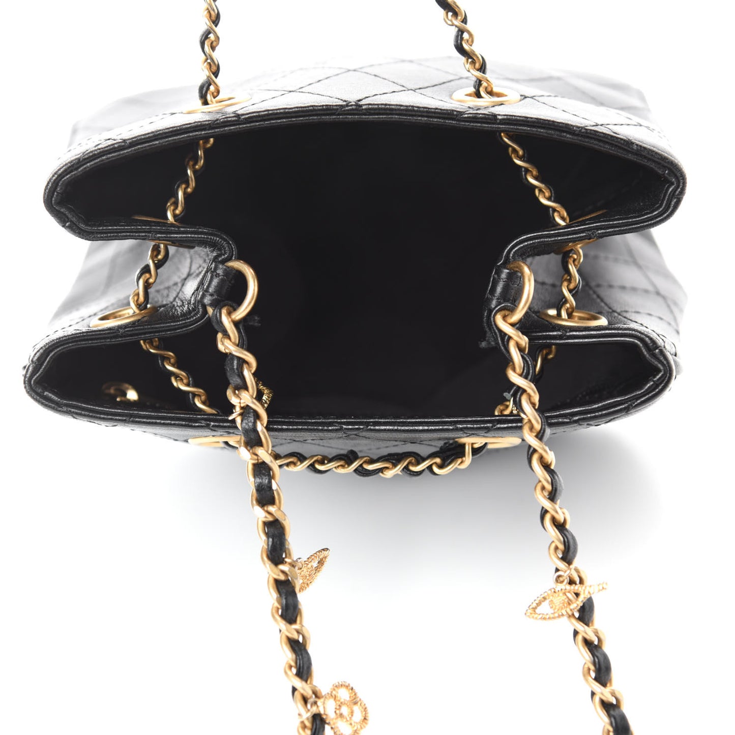 Calfskin Stitched Small Egyptian Amulet Drawstring Bag Black