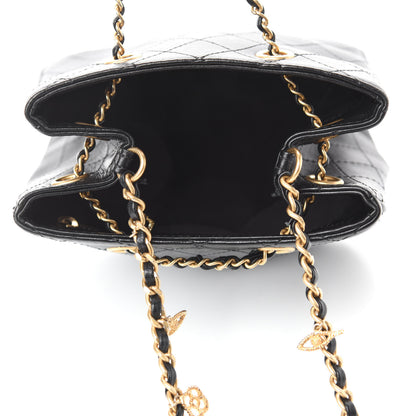 Chanel Calfskin Stitched Small Egyptian Amulet Drawstring Bag Black 5 of 10