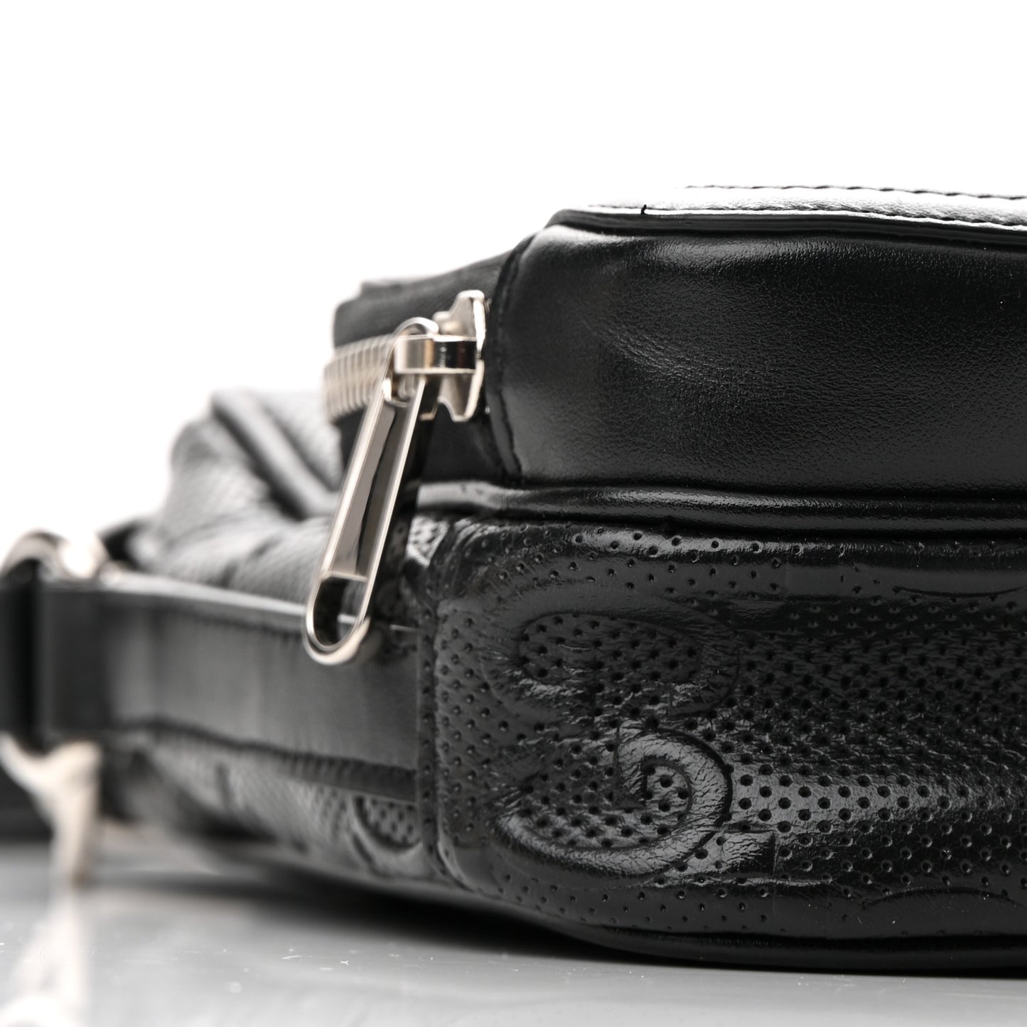Calfskin GG Tennis Embossed Mini Double Zip Messenger Bag Black
