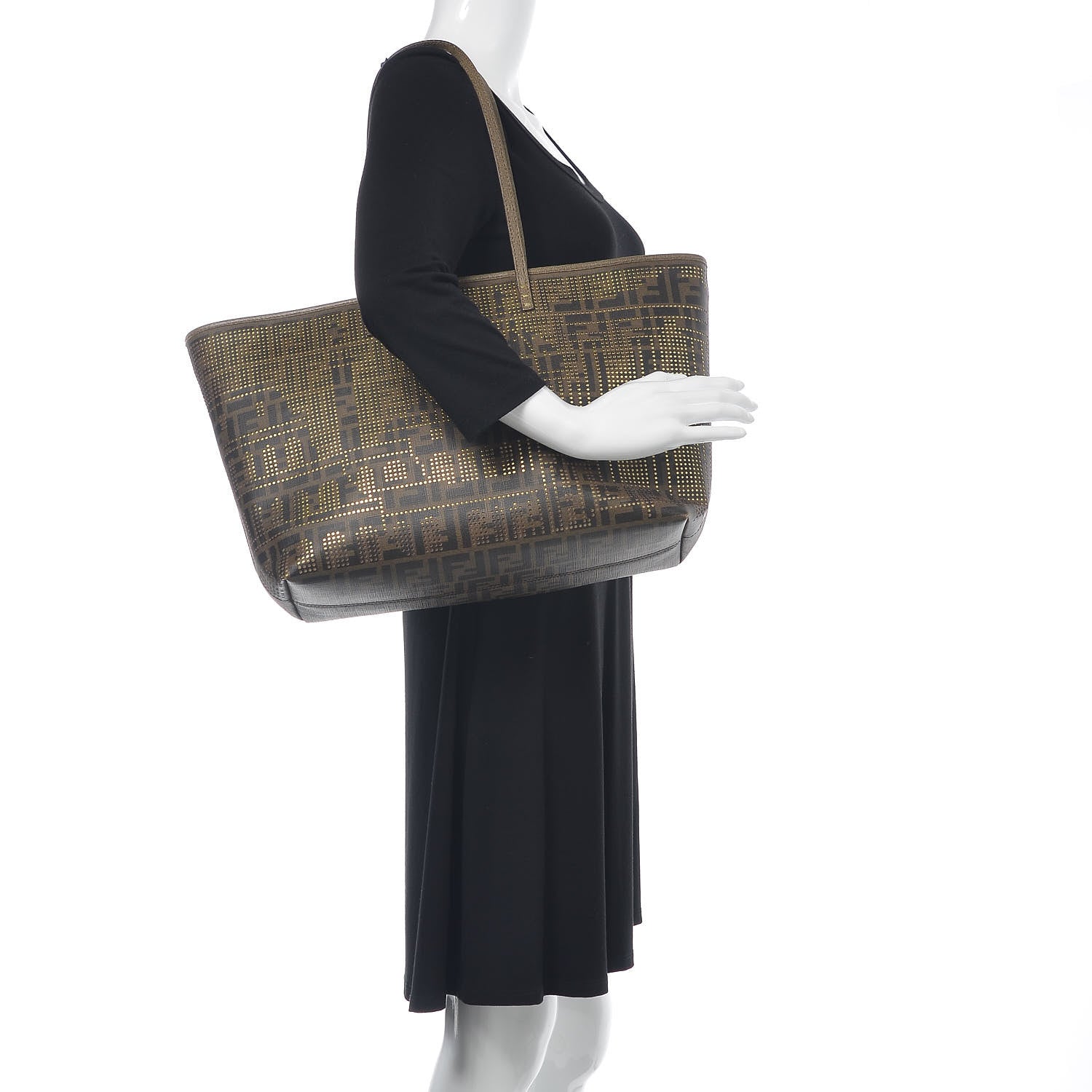 Fendi Zucca Lampo Studded Roll Tote Tobacco 2 of 12