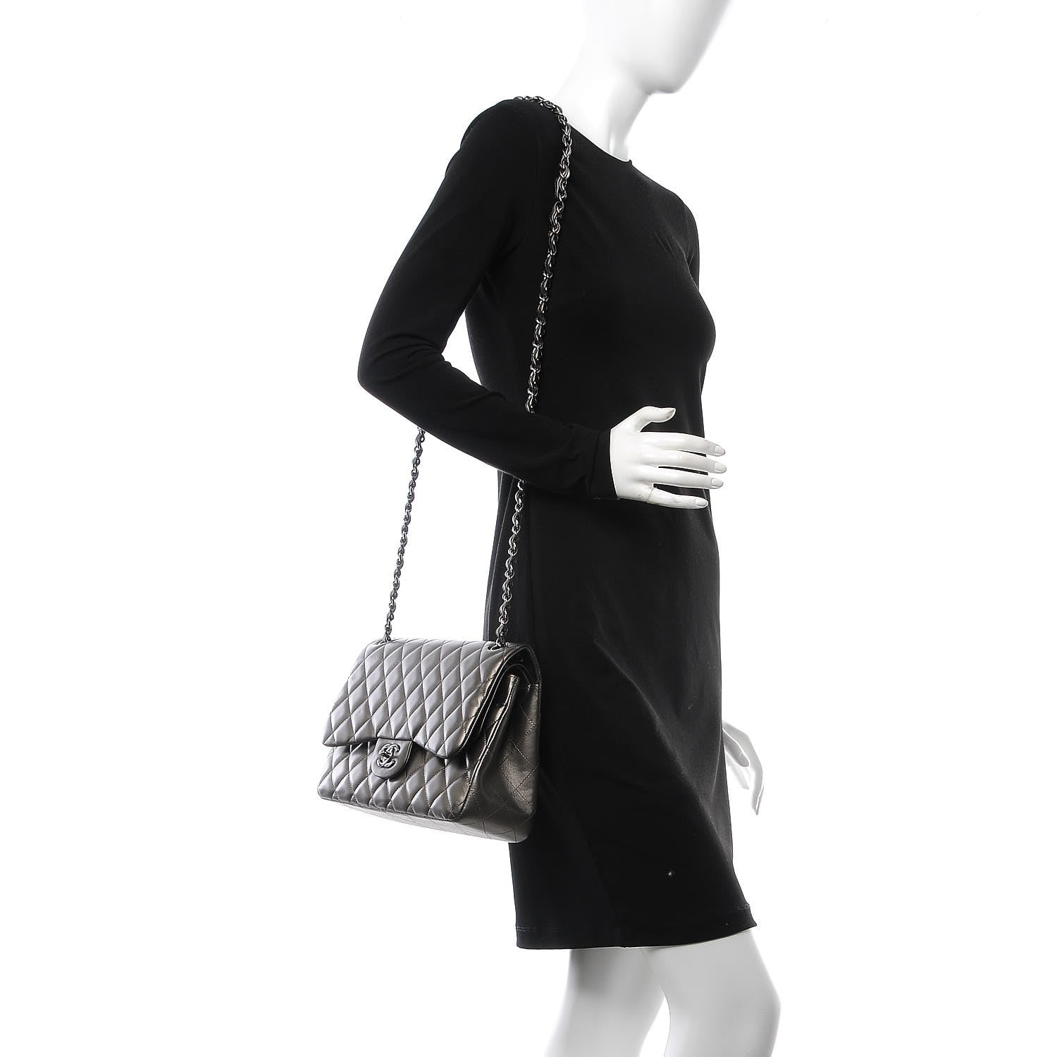 Chanel Metallic Lambskin Quilted Jumbo Double Flap Pewter 2 of 9