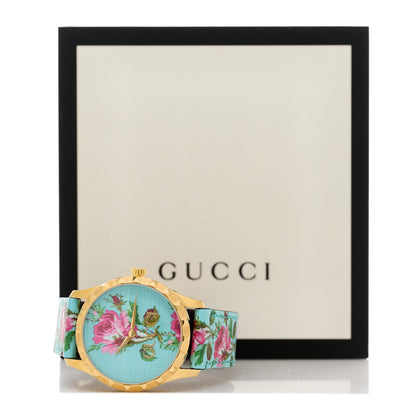 Gucci Stainless Steel Calfskin 38mm G-Timeless Floral Quartz Watch Blue 5 of 5