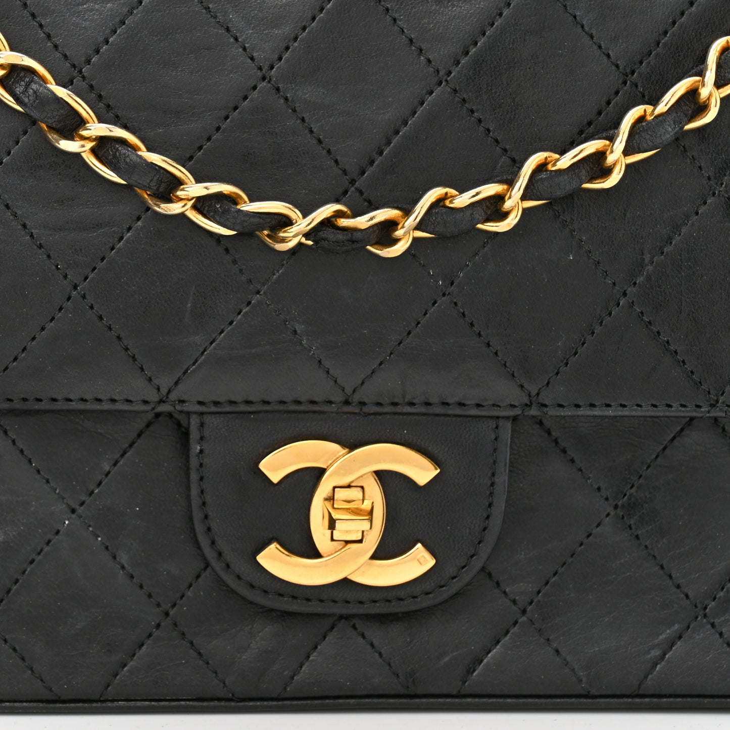 Lambskin Quilted Medium Double Flap Black