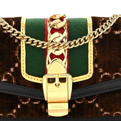Gucci Velvet GG Monogram Web Super Mini Sylvie Chain Shoulder Bag Brown Black Oro Vecchio 8 of 10
