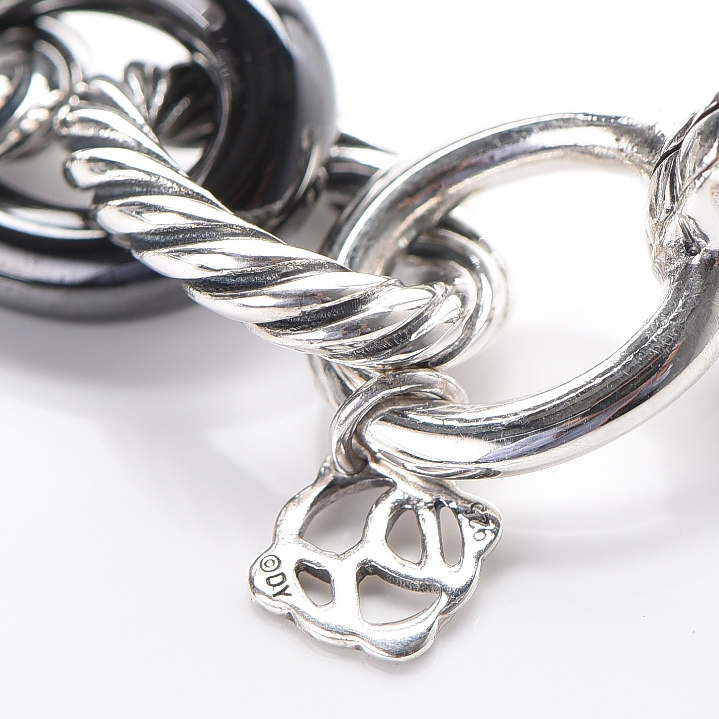 Sterling Silver Ceramic 13mm Large Oval Link Bracelet Black