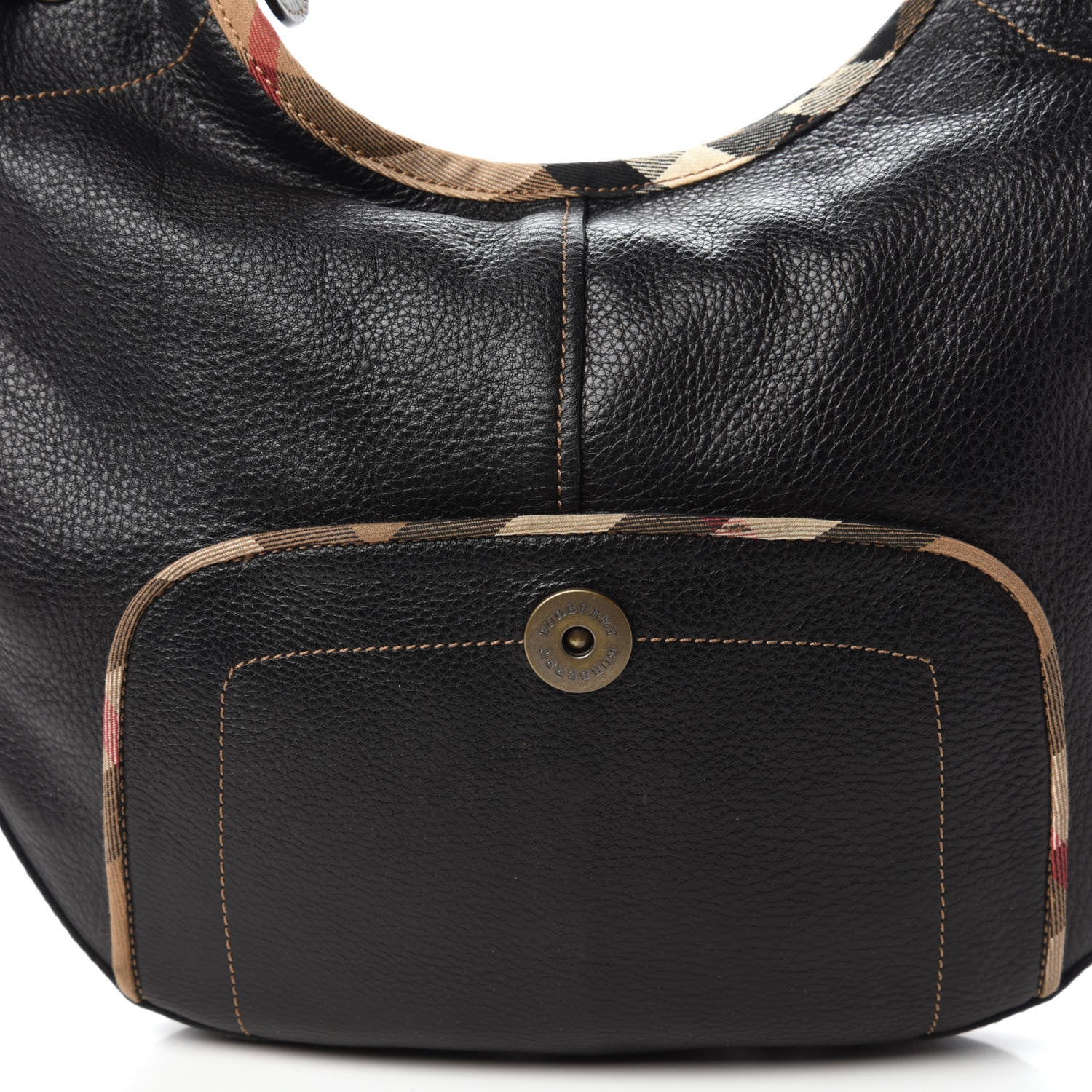 Burberry Calfskin Nova Check Trim Hobo Black 9 of 10