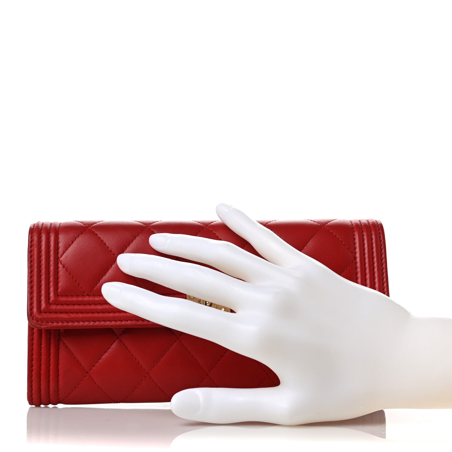 Chanel Lambskin Quilted Boy Flap Wallet Red 2 of 9