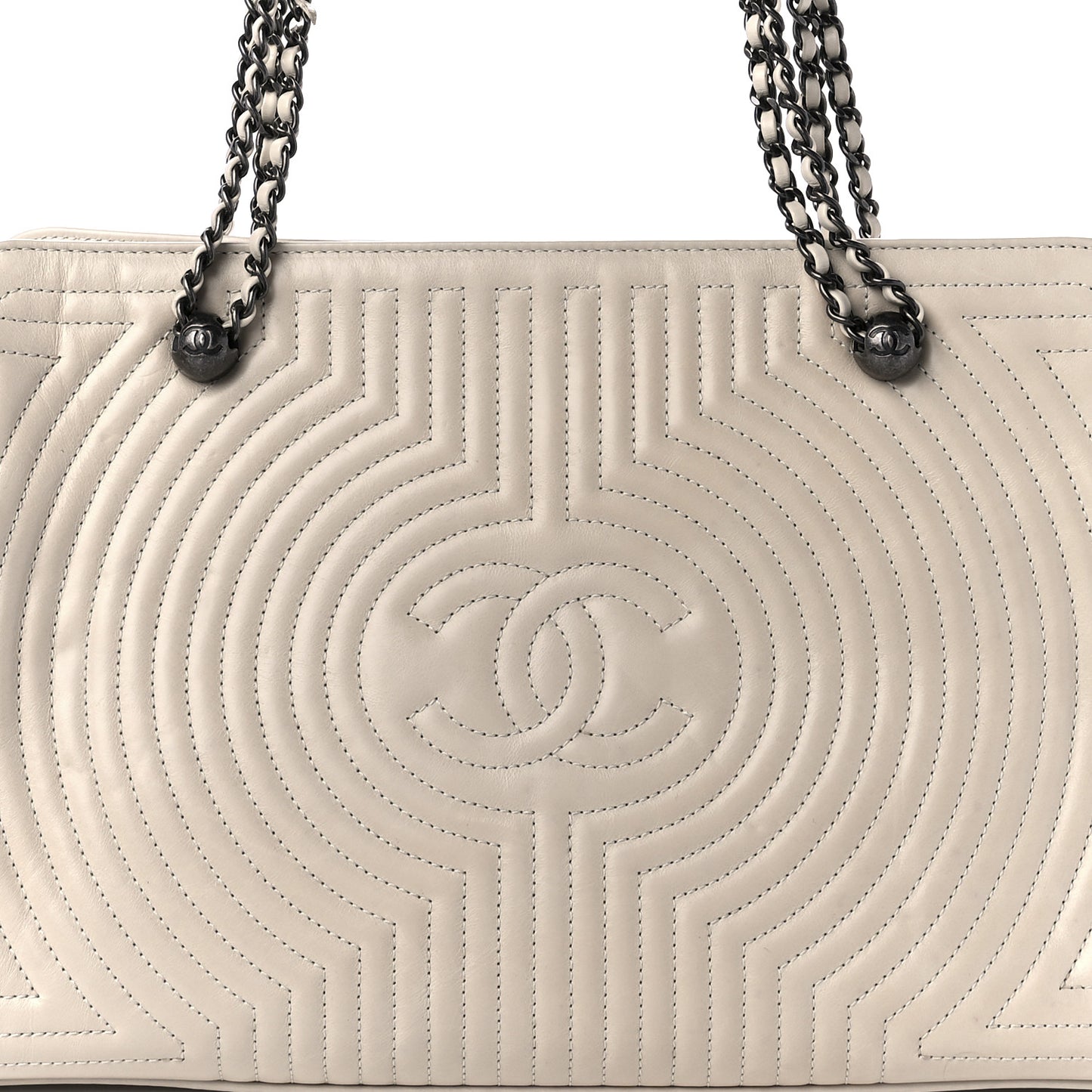 Glazed Calfskin Quilted Korean Garden Tote Off White