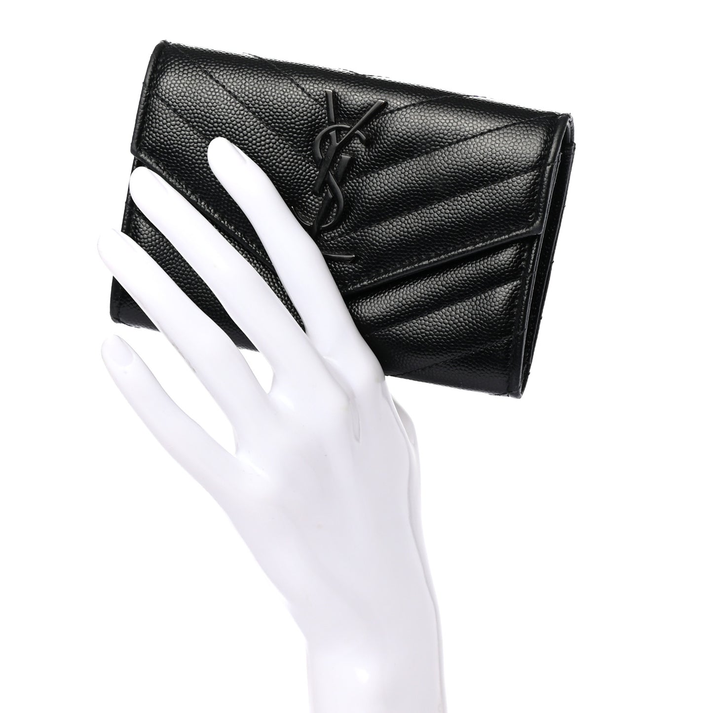 Grain De Poudre Matelasse Chevron Small Monogram Envelope Wallet Black