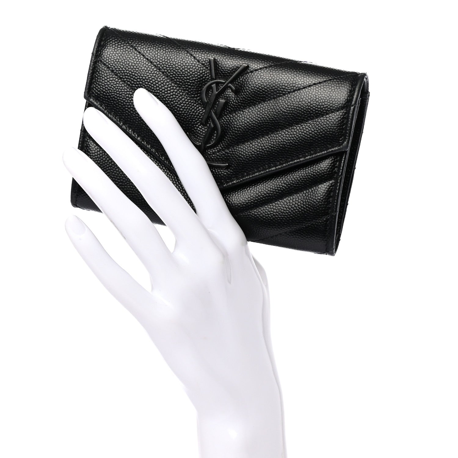 Saint Laurent Grain De Poudre Matelasse Chevron Small Monogram Envelope Wallet Black 2 of 7