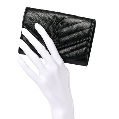 Saint Laurent Grain De Poudre Matelasse Chevron Small Monogram Envelope Wallet Black 2 of 7