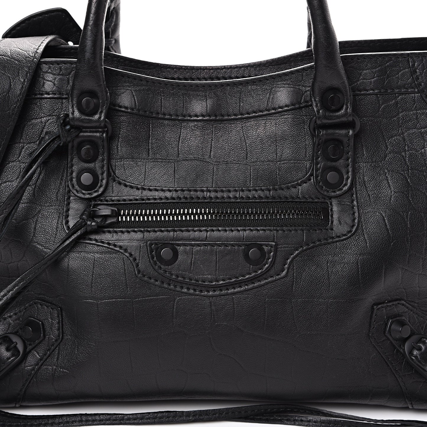 Matte Supple Lambskin Crocodile Embossed Classic Black Hardware S City Black