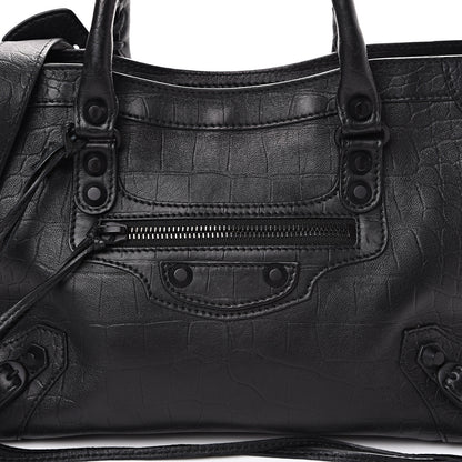 Balenciaga Matte Supple Lambskin Crocodile Embossed Classic Black Hardware S City Black 8 of 12