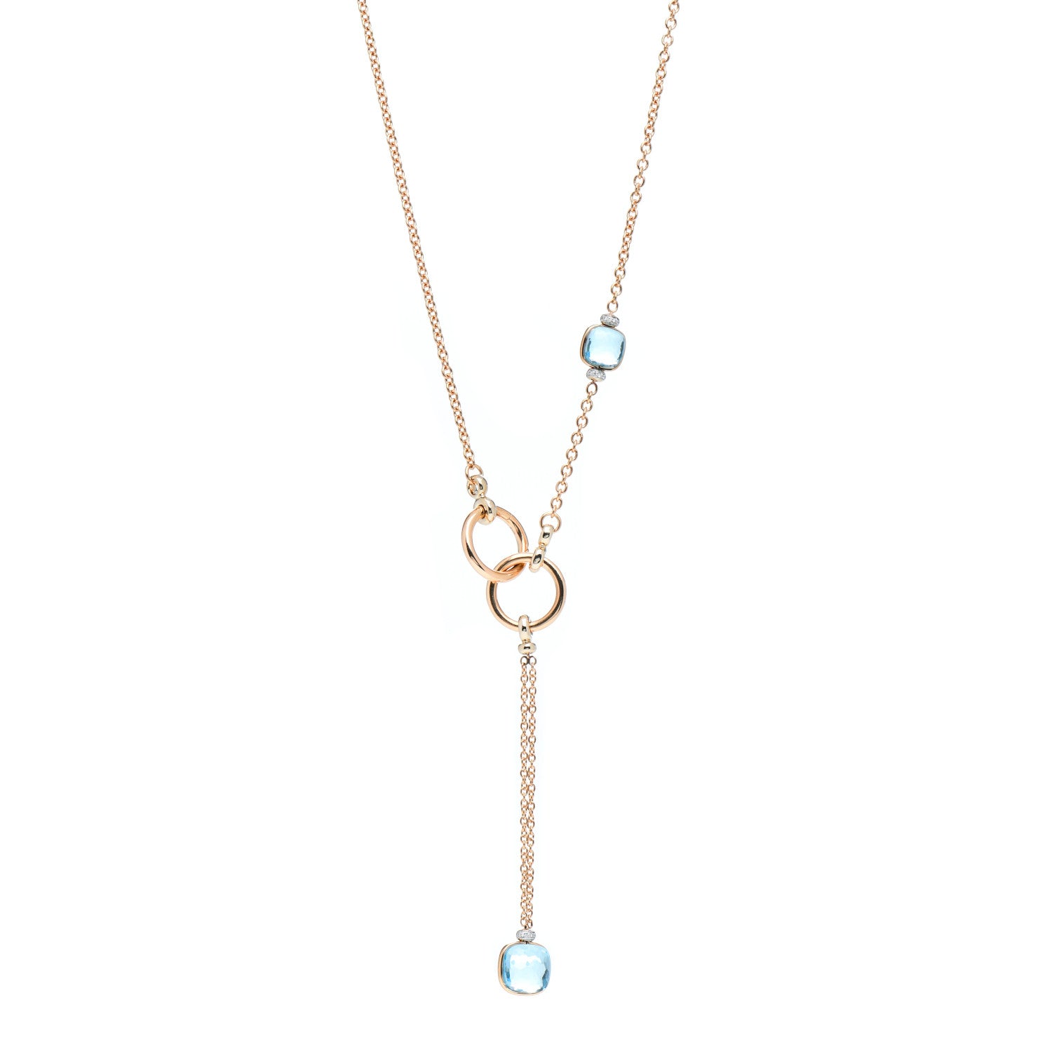 Pomellato 18K Rose Gold Diamond Blue Topaz Nudo Lariat Necklace 1 of 5