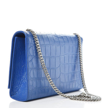 Saint Laurent Calfskin Crocodile Embossed Medium Classic Monogram Kate Tassel Satchel Bleu Majorelle 3 of 9