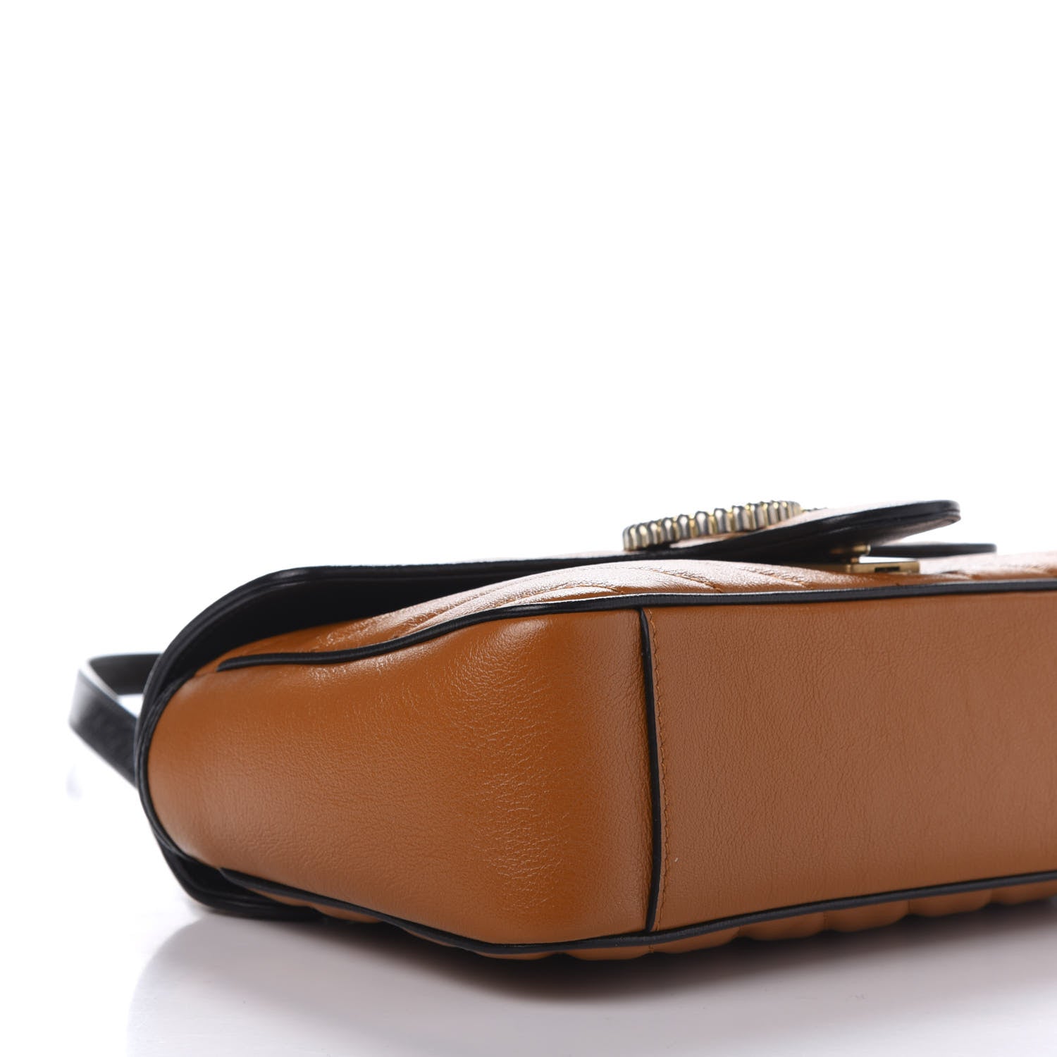 Gucci Vintage Effect Calfskin Matelasse Diagonal Small Torchon GG Marmont Shoulder Bag Cognac Black 6 of 12