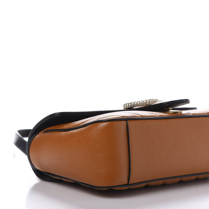 Gucci Vintage Effect Calfskin Matelasse Diagonal Small Torchon GG Marmont Shoulder Bag Cognac Black 6 of 12