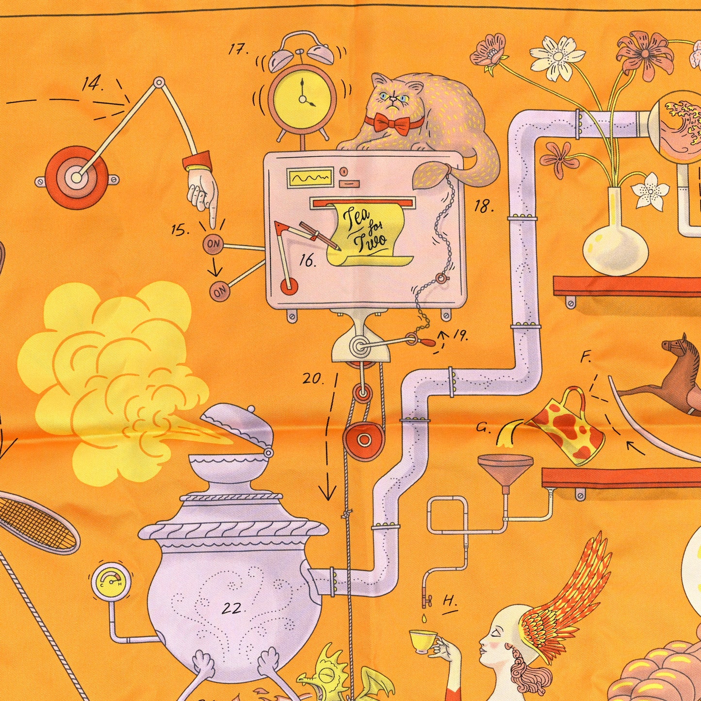 Silk Tea For Two Scarf 90 Orange White Jaune