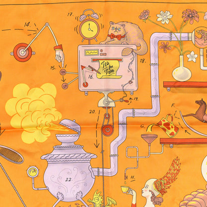 Hermes Silk Tea For Two Scarf 90 Orange White Jaune 4 of 5