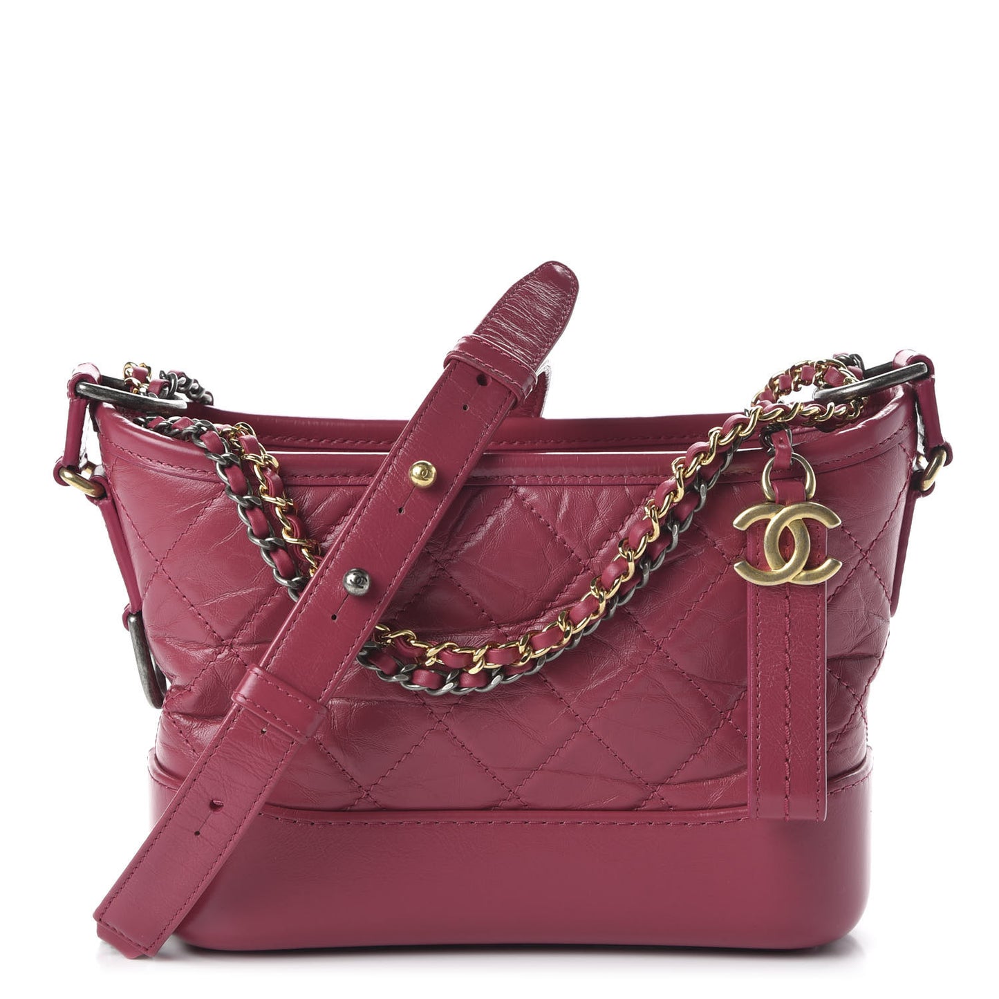 Aged Calfskin Quilted Small Gabrielle Hobo Dark Pink